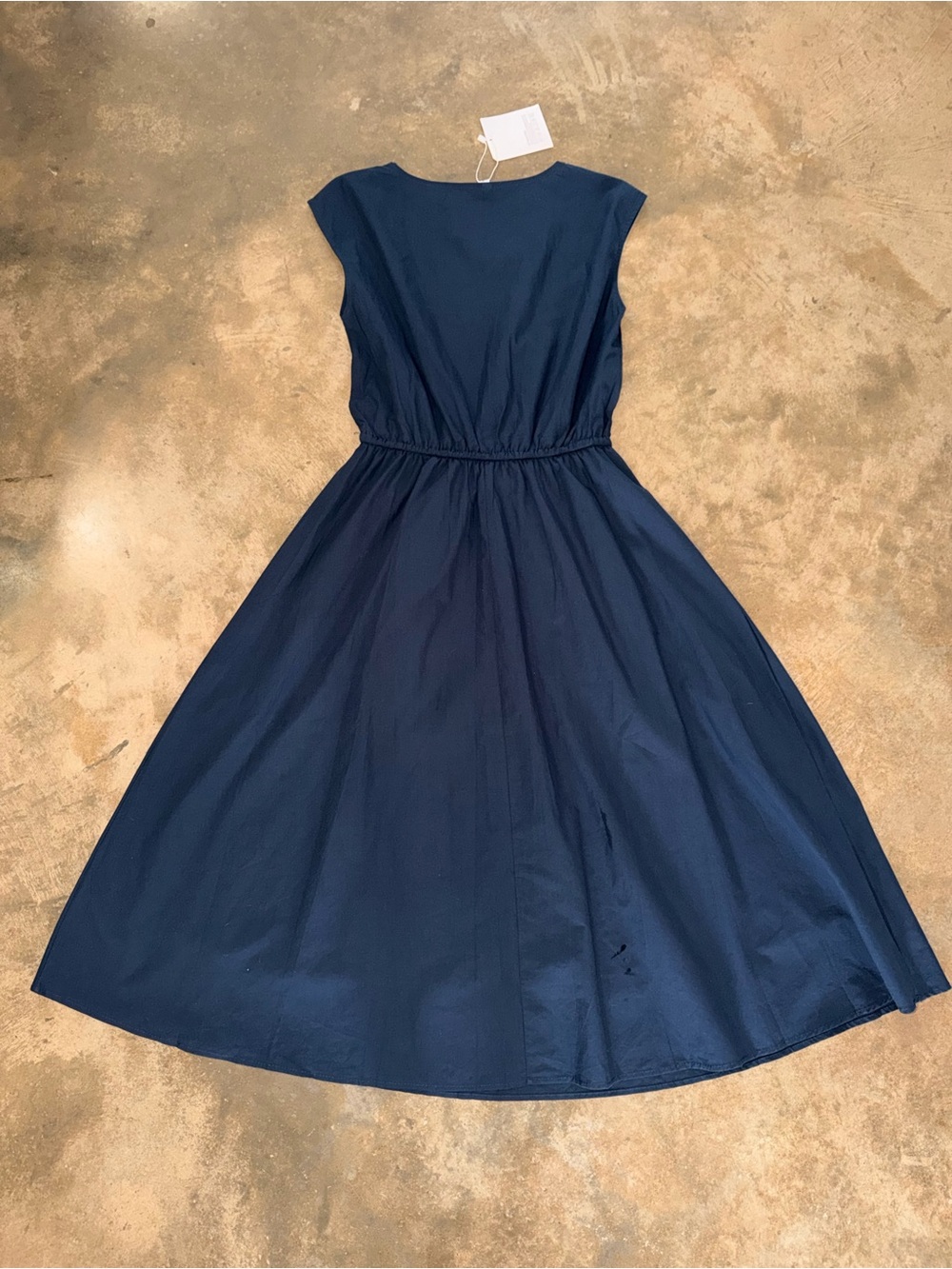 HYR Navy Sleeveless Midi Cotton Dress Tassel Tie Waist NWT Size S - Picture 2 of 10
